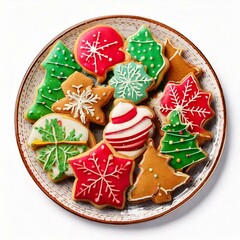 colorful Christmas cookies on plate isolated