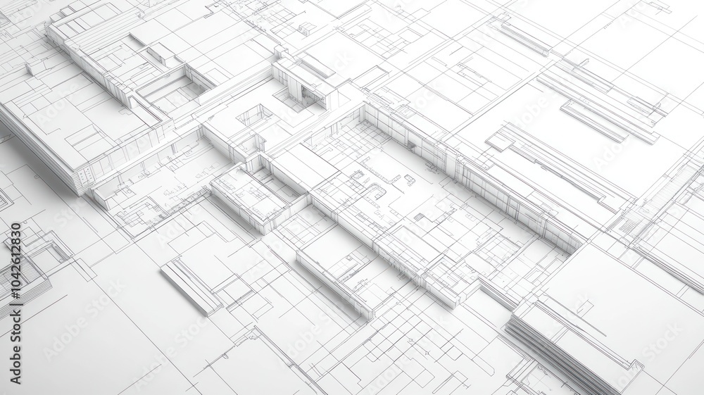 Aufkleber abstract architectural blueprint showcasing complex structures.