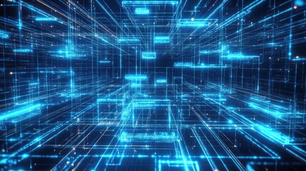 Obraz premium Abstract light blue digital grid with glowing connections, representing modern technology and networks.