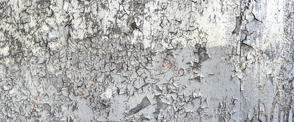 weathered iron sheet with cracked and destroyed paint. rough texture with peeling paint. panoramic view.
