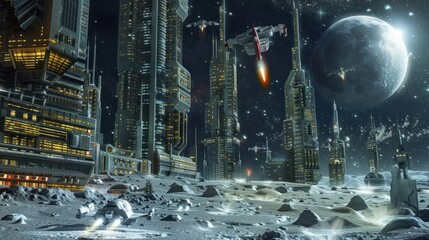 Futuristic Cityscape on a Lunar Surface
