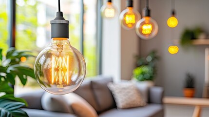 Modern Living Room with Decorative Light Bulbs