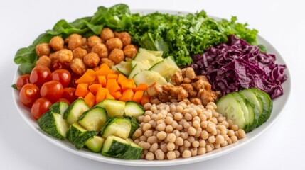 Fresh Vegetable and Grain Arrangement on White Plate