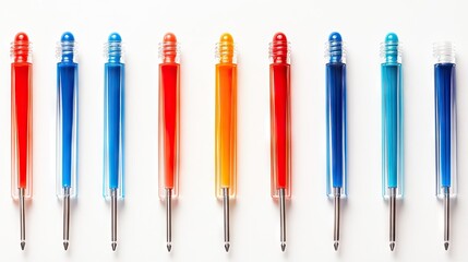 Colorful Pens in a Line on a White Background