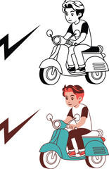 Young Boy Riding Scooter Safely