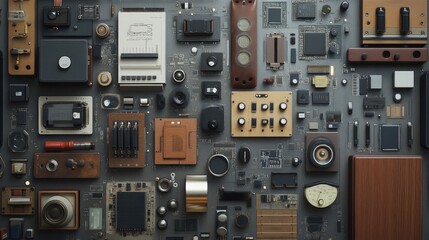 Vintage Technology Components Flat Lay Arrangement