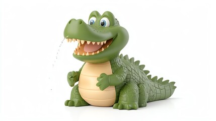 Fototapeta premium 3D cartoon crocodile squirting water while smiling, crocodile squirting water, playful and friendly