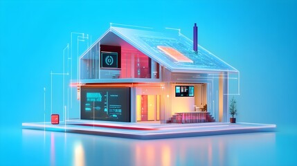 Smart Home Technology Concept with Futuristic Interface and Neon Lights