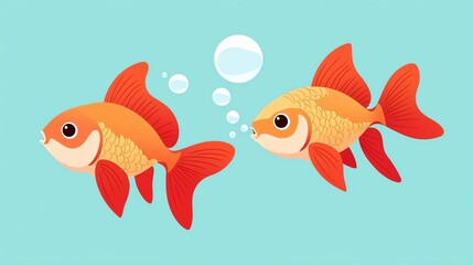Fototapeta premium Cute goldfish blowing water bubbles, goldfish squirting water, adorable and lively