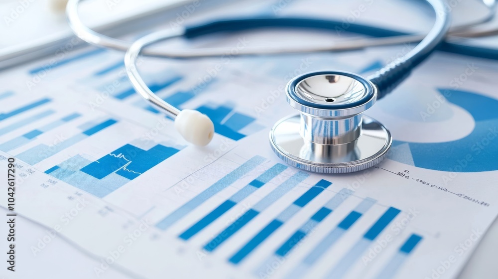 Poster a stethoscope rests on a graph paper, symbolizing the connection between healthcare and data analysi