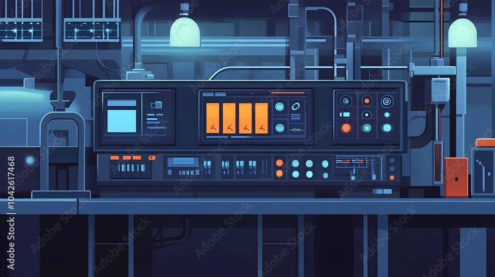 Poster futuristic control panel with buttons and screens