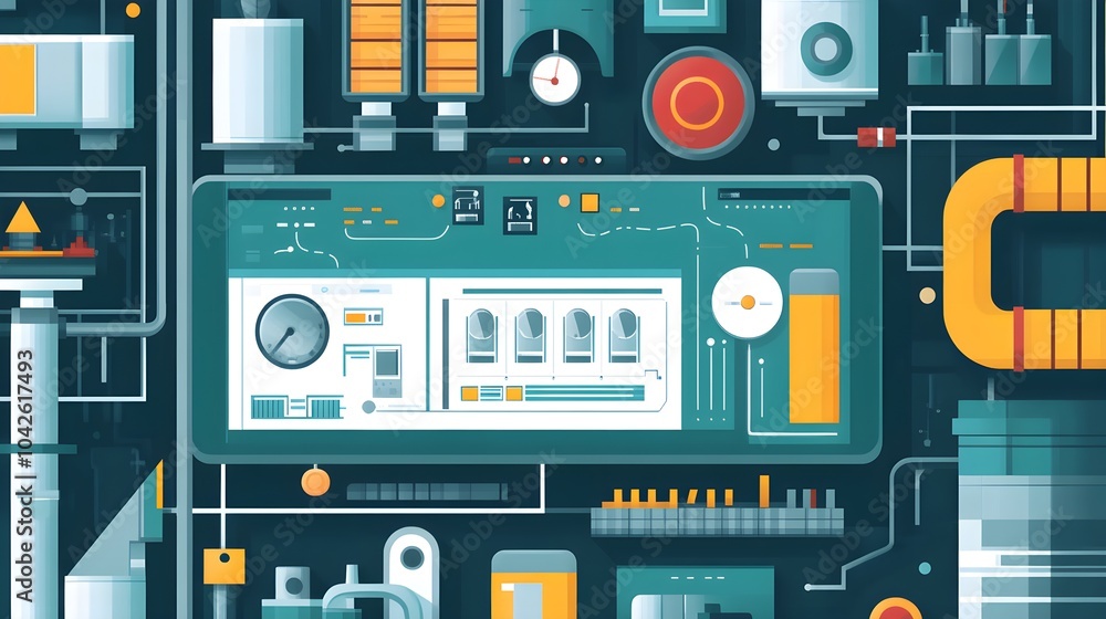 Poster industrial control panel dashboard interface technology futuristic abstract digital automation desig