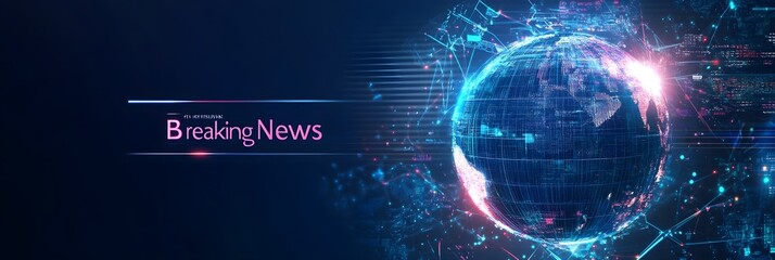 A high-tech banner design with a futuristic globe with the text "Breaking News"