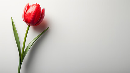 World Parkinson's Disease Day card with red tulip flower on white background, concept of awareness and support for people with Parkinson's disease