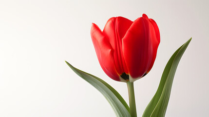 Obraz premium World Parkinson's Disease Day card with red tulip flower on white background, concept of awareness and support for people with Parkinson's disease