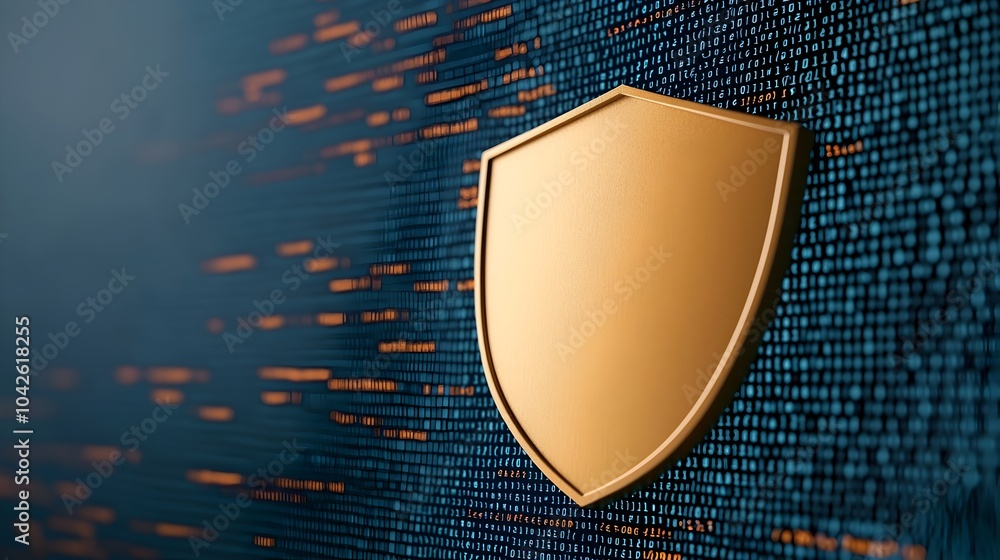 Poster robust application security shield protecting encoded software on clean background
