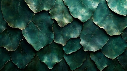 Obraz premium A close-up of a textured green surface that resembles overlapping leaves or scales.