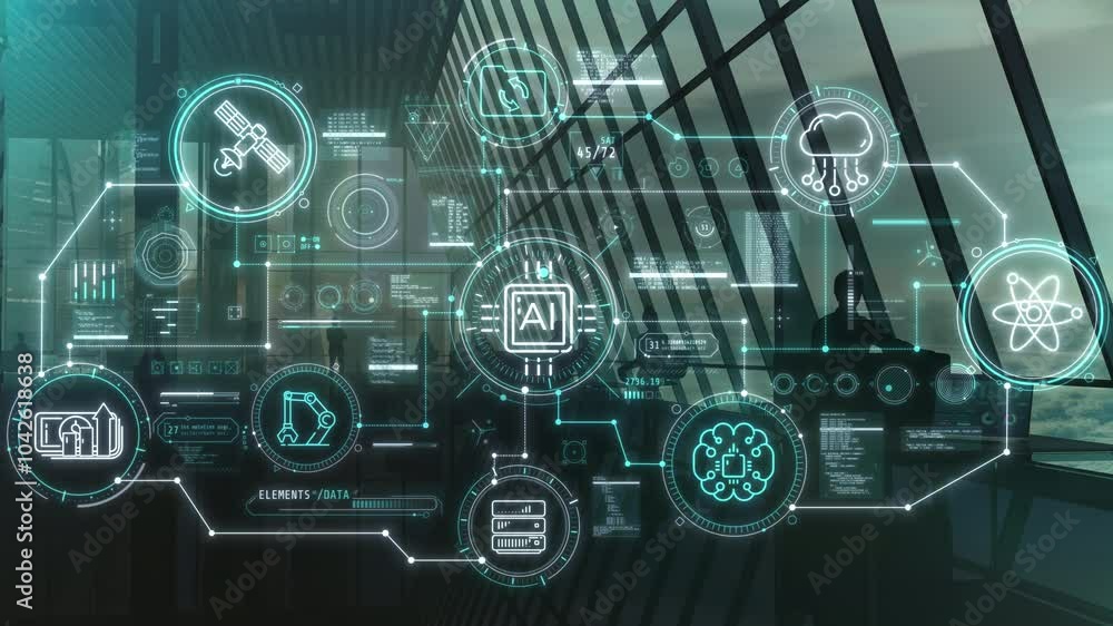Poster visual data representation with a modern business office background