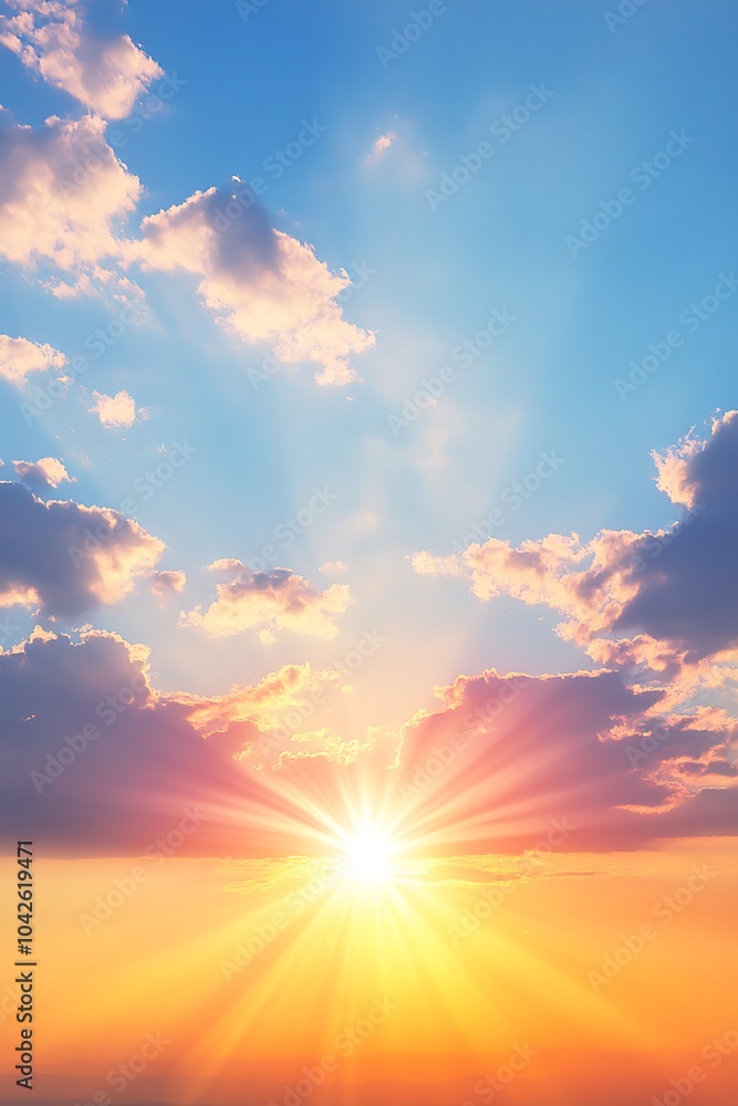 Aufkleber A beautiful sunrise illuminates the sky with vibrant colors, casting rays of light through soft clouds, creating a serene and uplifting atmosphere.