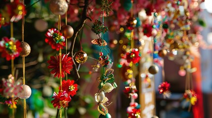 New Year decoration on the background - a festive and vibrant sight. This image showcases beautiful New Year decorations against an appealing background, bringing a sense of celebration and hope.