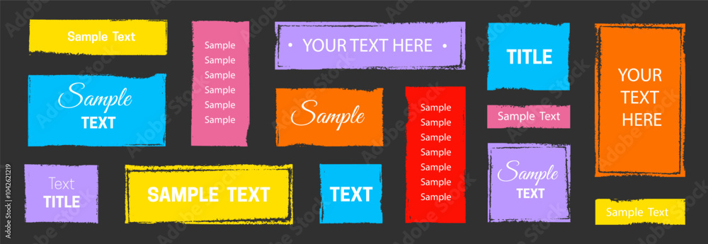 Leinwandbilder Text box frame brush rough crayon shape set. Text box frame rough grunge square paint shape element. Hand drawn crayon grunge brush rectangle border. Vector illustration