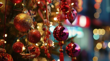 New Year decoration on the background - a festive and vibrant sight. This image showcases beautiful New Year decorations against an appealing background, bringing a sense of celebration and hope.