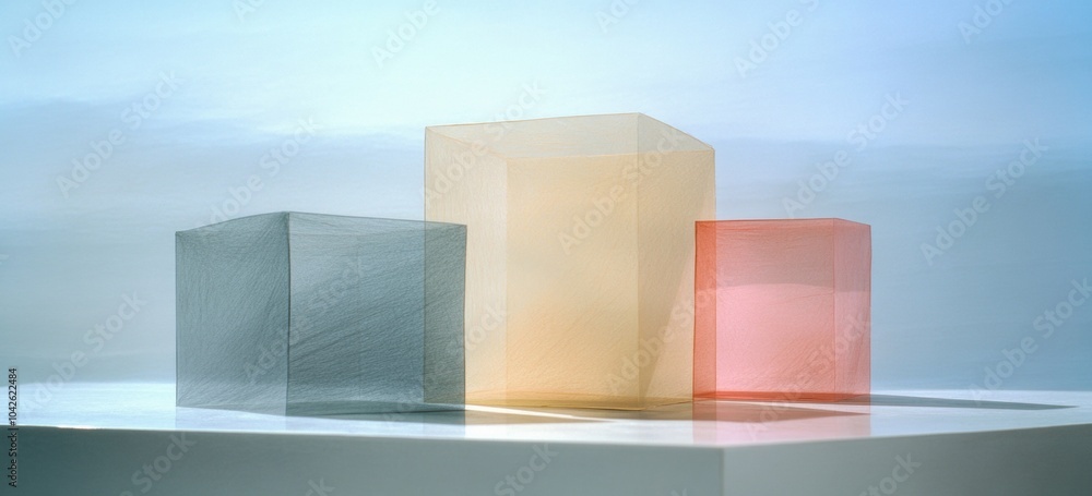 Poster Abstract Minimalist Composition of Colorful Transparent Shapes with Soft Lighting