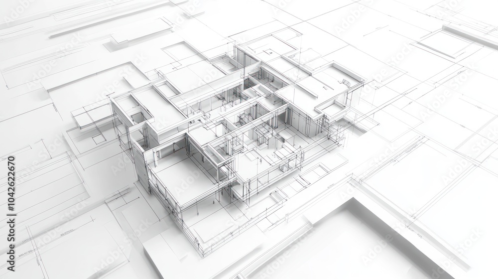 Poster abstract architectural blueprint in a minimalist style.