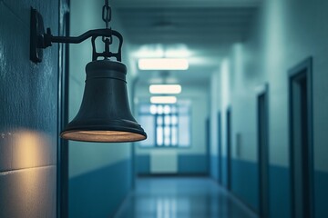 Obraz premium Vintage Bell Hanging in a School Hallway