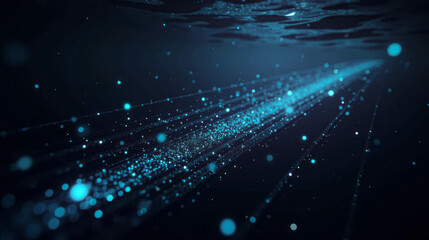 Dazzling blue particles illuminate an underwater environment showcasing the beauty of light in dark waters