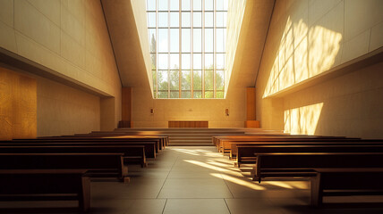 Obraz premium A serene interior view of a modern synagogue during a Hanukkah celebration at sunset