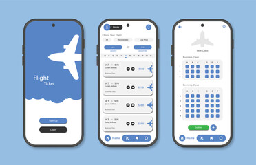 Online airline ticket booking design for mobile application. Airline ticket booking platform screen. Graphical user interface for responsive mobile applications