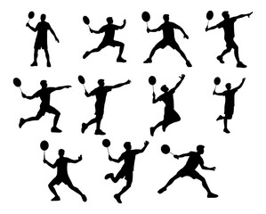 Set of Badminton player. Silhouette of a badminton player. Vector illustration