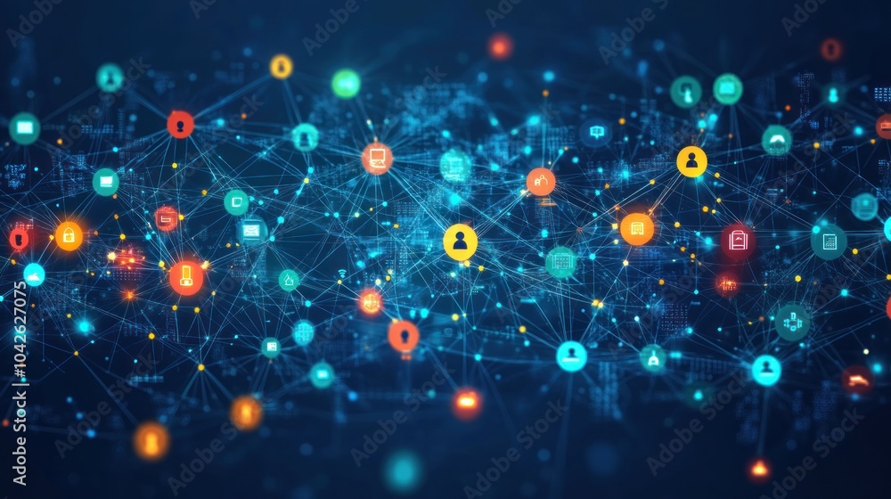Aufkleber abstract digital network with icons representing connections.