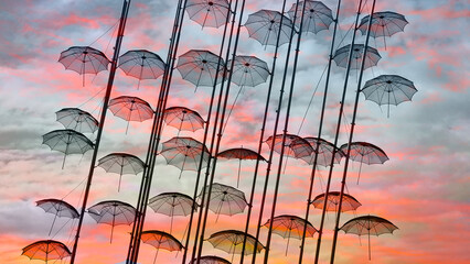 salonica umbrellas metallic street art sea fountain rain cloudy sky greece © sea and sun