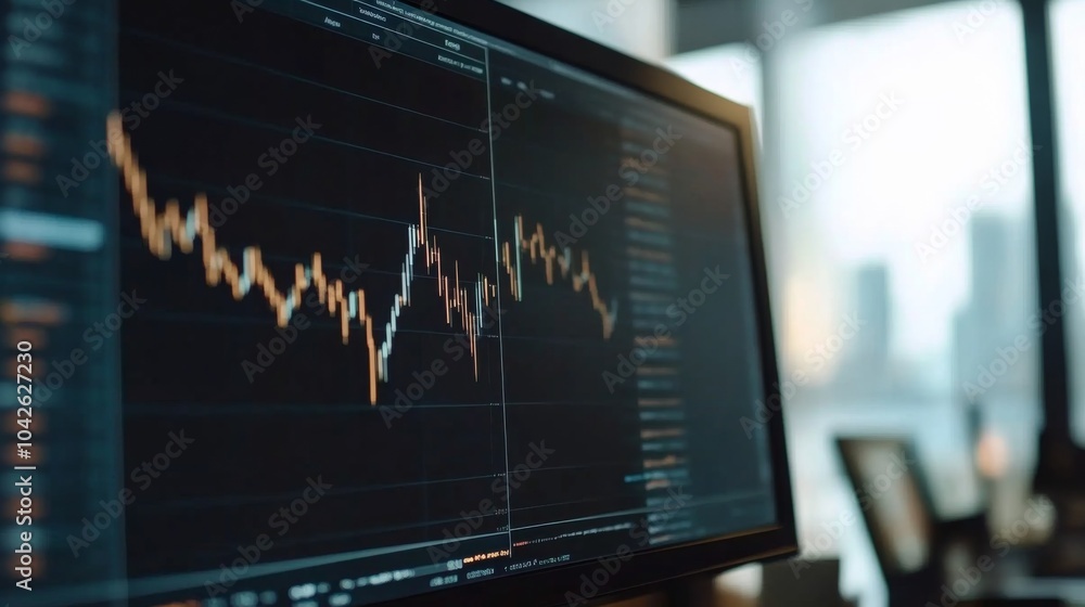 Poster data analysis on computer screen with technology elements