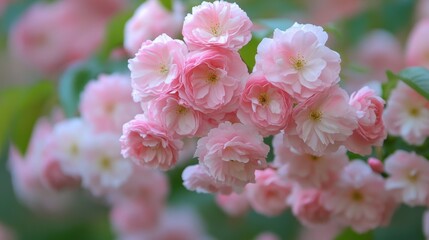 Delicate Pink Cherry Blossoms in Full Bloom Close Up
