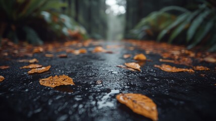 Wet Leaves on Forest Path   Autumn Rain  Nature  Woodland  Fall