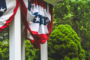 Patriotic Gazebo Decorated with Red, White, and Blue Bunting