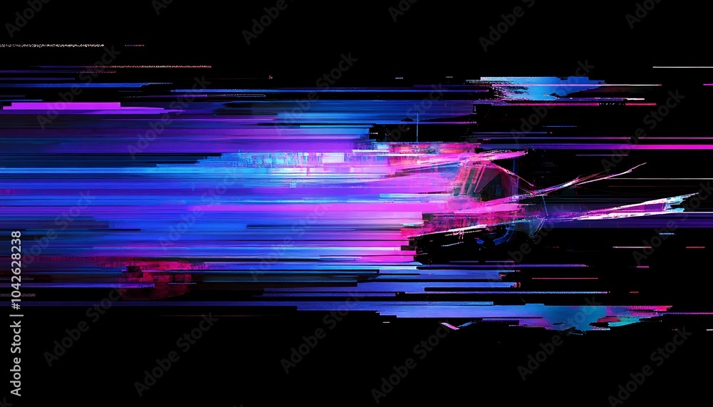 Poster a vibrant digital design featuring dynamic lines and colors, blending shades of blue and pink in an 