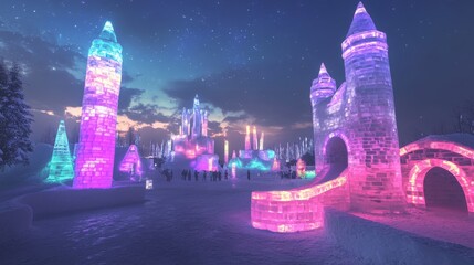 Ice festivals with winter attractions like snow forts, ice slides, and glowing sculptures, creating a magical experience for festival-goers.