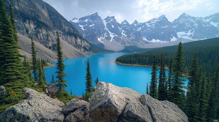 Majestic Mountain View with Turquoise Lake