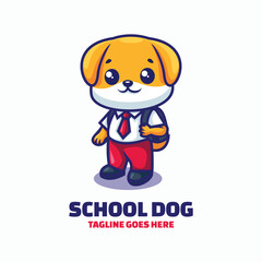 Vector Logo Illustration School Dog Mascot Cartoon Style