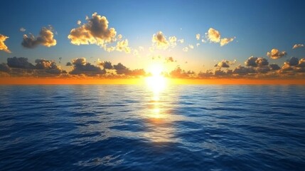 Obraz premium Golden Sunset Over Calm Ocean Waterscape