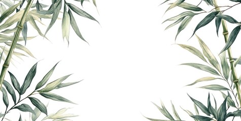 Naklejka premium A serene illustration of bamboo leaves framing a blank space, ideal for invitations or backgrounds.
