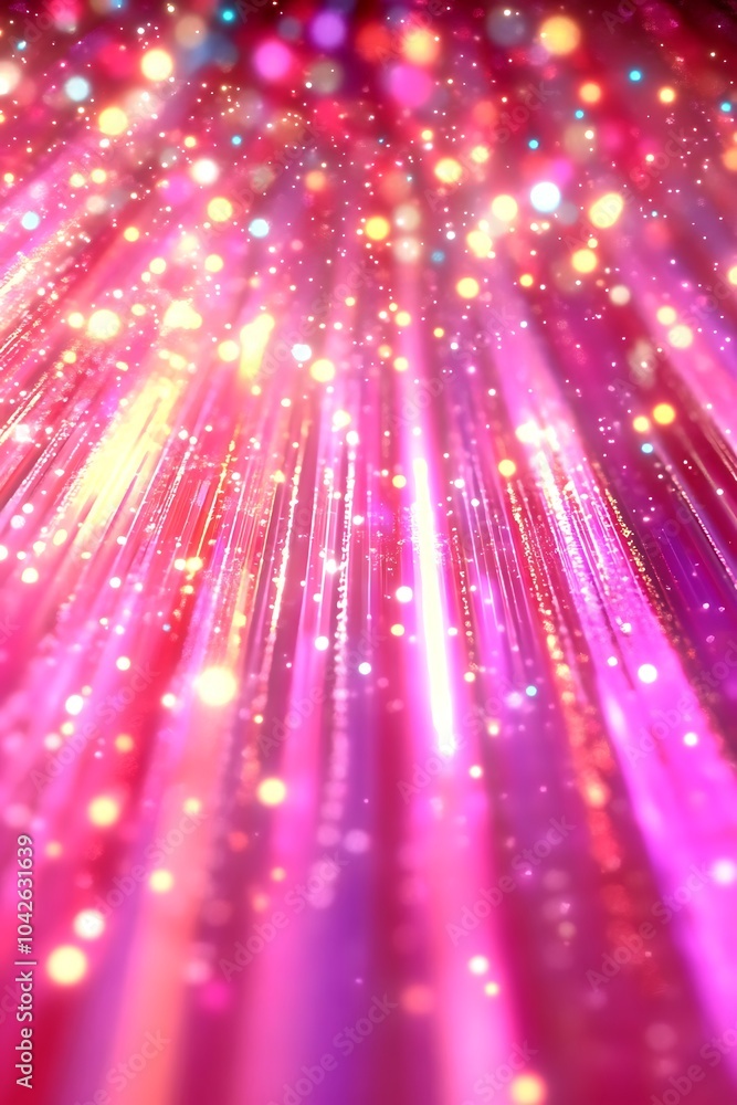 Leinwandbilder A vibrant display of pink and purple rays with sparkling bokeh effects, creating an enchanting and dynamic atmosphere.