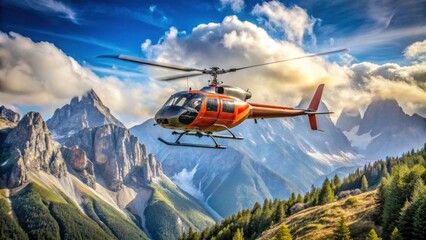 Helicopter performing a search and rescue mission in the mountains, rescue, aerial, emergency, assistance, helicopter, mountains