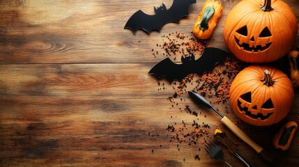 Spooky Halloween Decorations and Pumpkins Arrangement