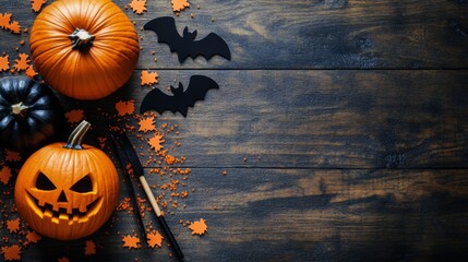 Festive Halloween Decorations with Pumpkins and Bats