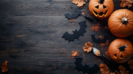 Festive Halloween Decorations with Pumpkins and Bats
